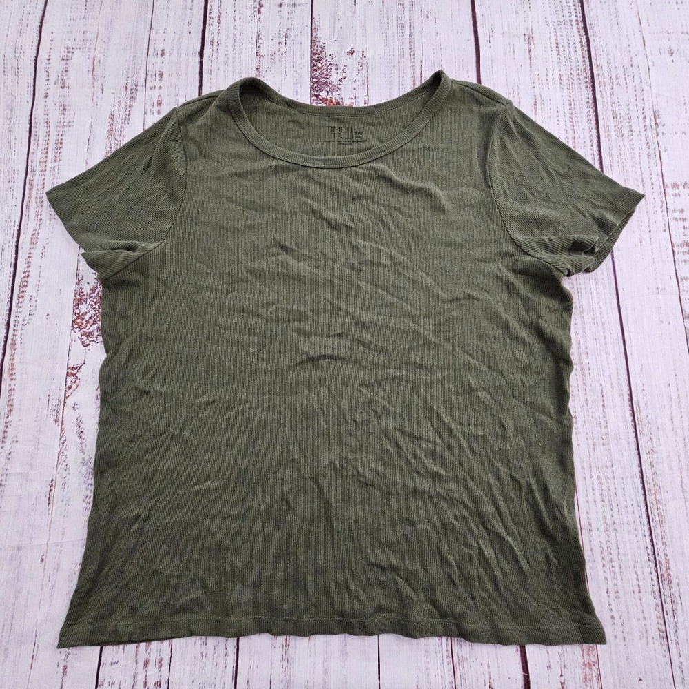 Time & Tru Green Short Sleeve Ribbed Cotton‎ T-Shirt Women's 2XL